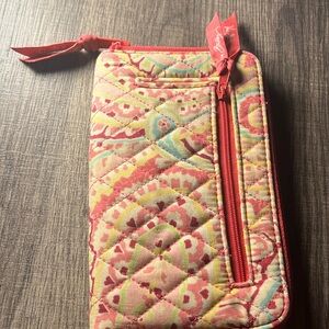 Vera Bradley Zippered Large Capri Mrlon Wallet Size 5”x8” Color Pink Yellow Blue